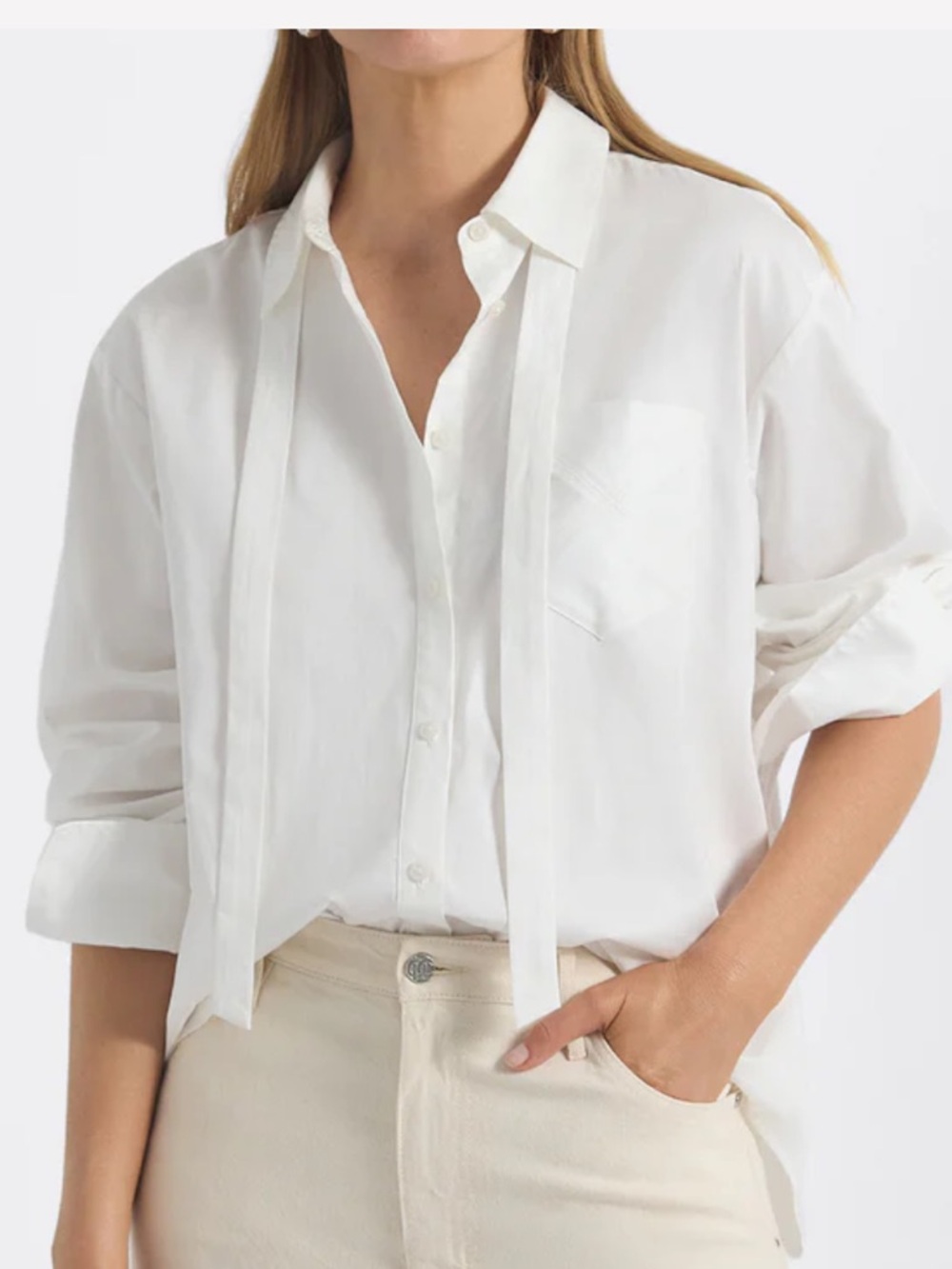 Derek Lam 10 Crosby Edeline Button Up
Shirt with Neck Tie; White; Size Small